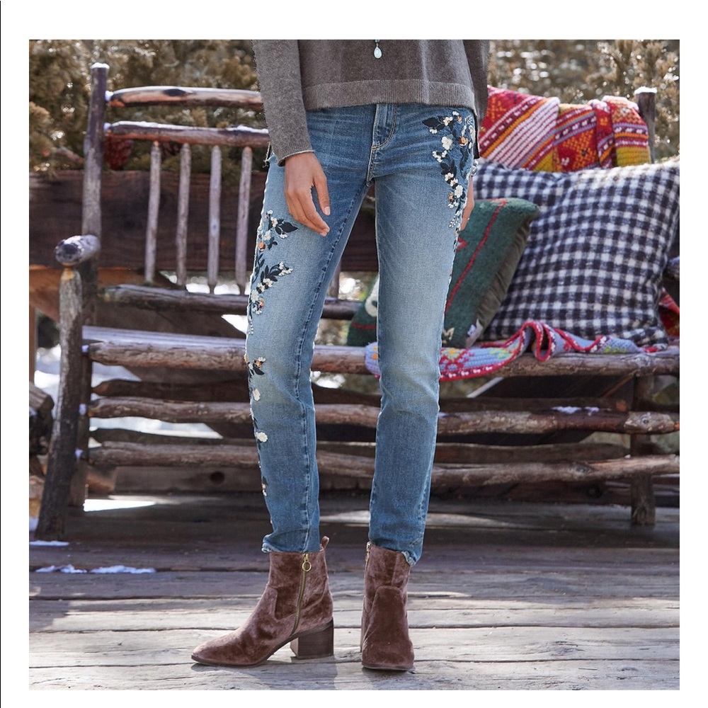 Sundance DRIFTWOOD embroidered skinny jeans size 28